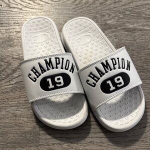 Champion Kids White and Black Slide Sandals